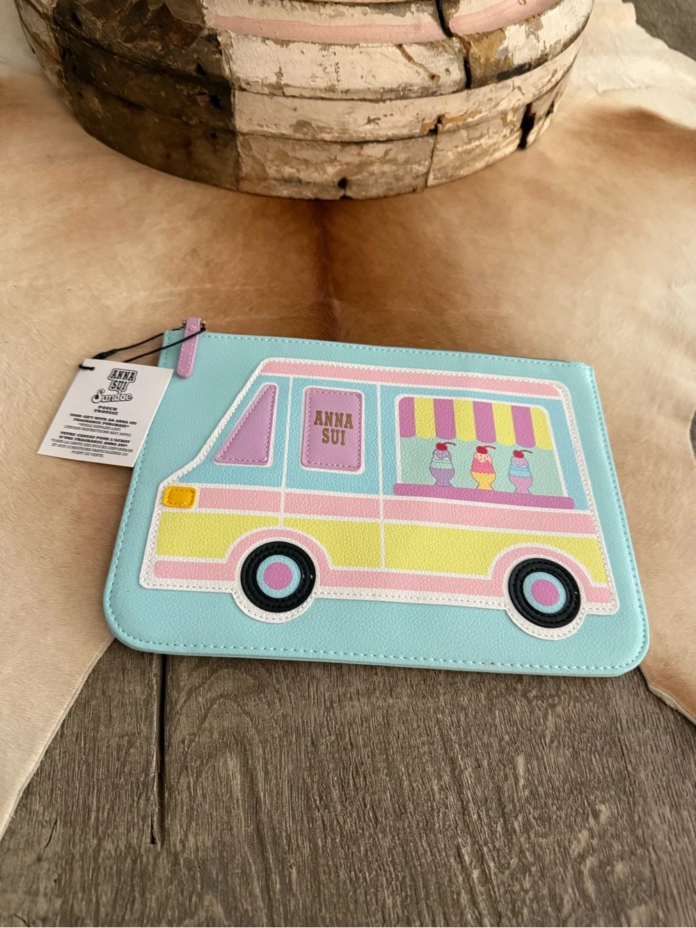 Brand NWT Anna Sui Ice Cream Truck Design Cosmetic Pouch in Light Blue